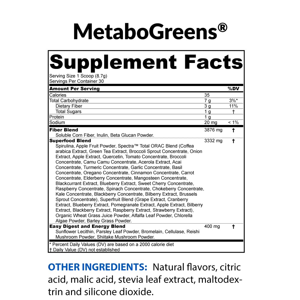 BioTrust Metabo Greens Superfood Powder - Super Greens Powder, Fruit & Veggie Blend with Clinically Studied Spectra - Non GMO, Soy Free, Gluten Free, Dairy Free, Energizing Berry Flavor (30 Servings)