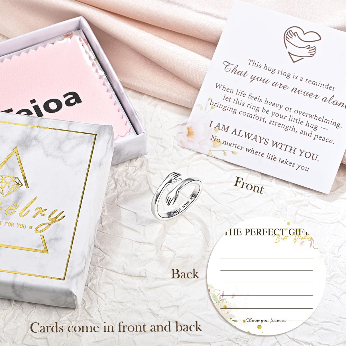 Sterling Silver Hug Ring for Women Teen Adjustable Love Promise Ring Inspirational Friendship Open Ring Hope Love Heaven Promise Friendship Rings Mothers Day Birthday Gift for Daughter Granddaughter Mom Wife Best Friend