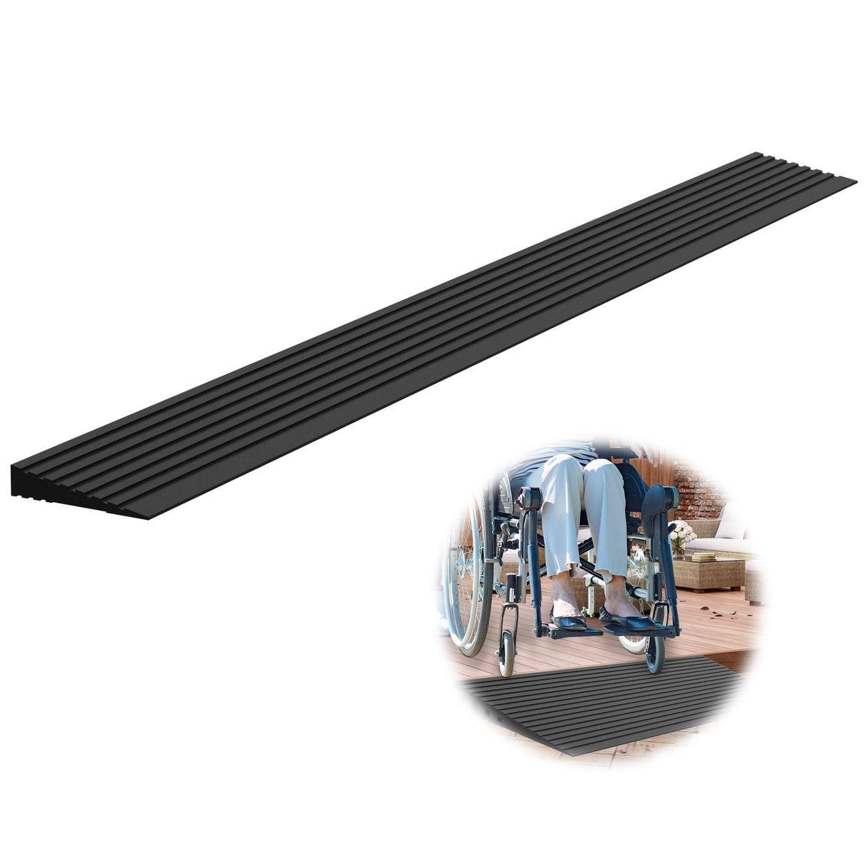 Nuvium 0.6" Rise Threshold Ramps for Doorways, 2000 Lbs Load Capacity, 35.5" Wide Natural Rubber Power Wheelchair Ramp is Adjustable and Cuttable for Doorways, Curb, Sweeper, Power Scooters, Bathroom