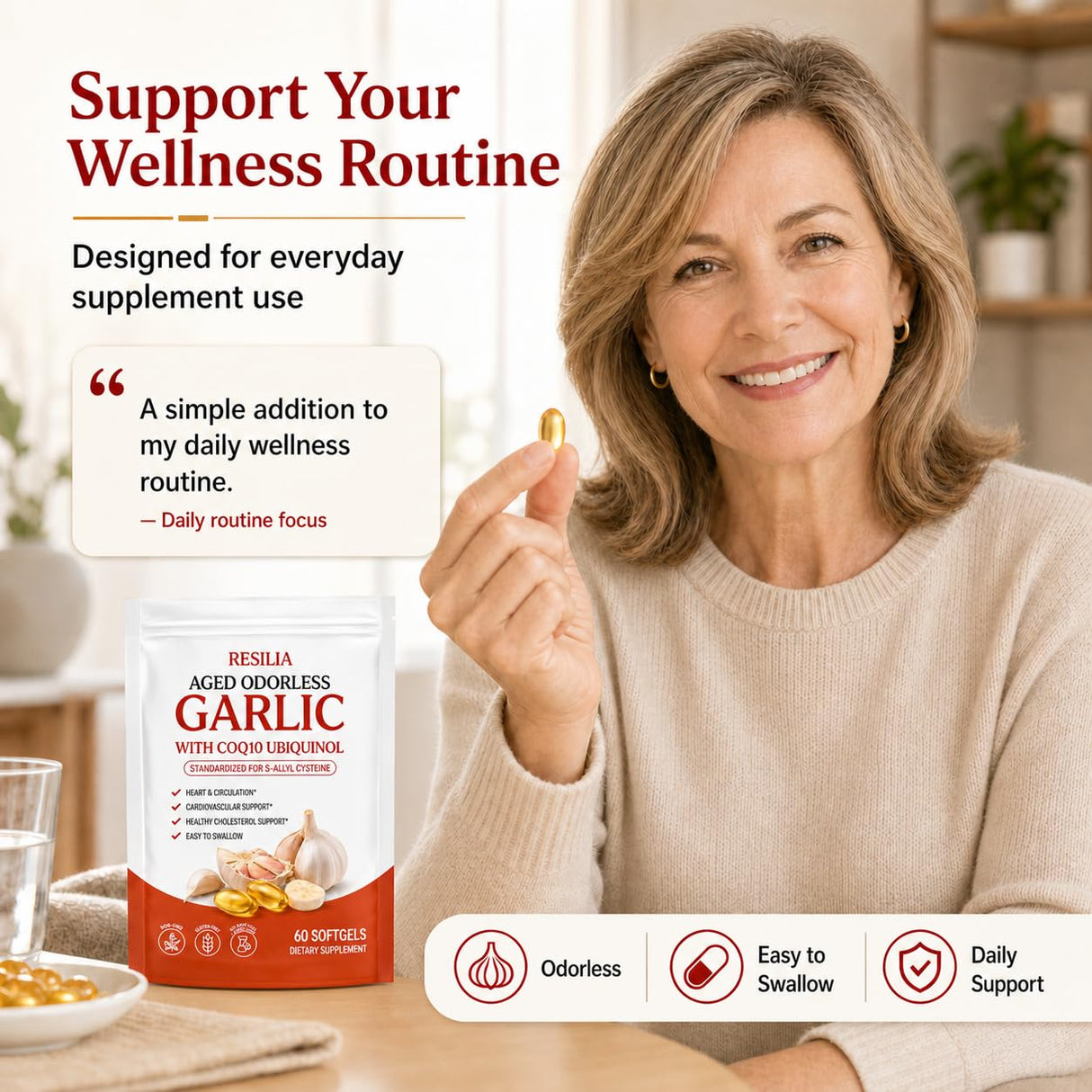 Resilia Aged Garlic Extract 600mg Softgels (60 Count), Daily Wellness Support Softgels for Adults