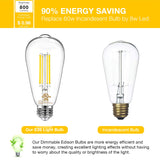 DAYBETTER 12 Pack Vintage LED Edison Bulbs, E26 Led Bulb 60W Equivalent, Dimmable Led Light Bulbs, High Brightness 800 LM Neutral White 4000K, ST58 Antique Filament Bulbs, Clear Glass Style for Home