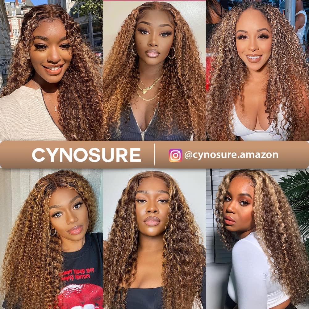 CYNOSURE 4/27 Highlight 13x5 Lace Front Wigs Human Hair Curly Wave Ombre Honey Blonde HD Lace Front wig Human Hair Pre Plucked 180 Density 26 inch Frontal wig Colored