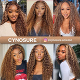 CYNOSURE 4/27 Highlight 13x5 Lace Front Wigs Human Hair Curly Wave Ombre Honey Blonde HD Lace Front wig Human Hair Pre Plucked 180 Density 26 inch Frontal wig Colored