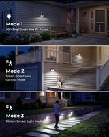 Peasur Solar Lights Outdoor Motion Sensor, 6 Pack 140 LED Solar Powered Fence Light Waterproof, 3 Modes Security Wall Lighting for Outside Yard Deck Garden