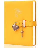 CAGIE Diary with Lock and Key for Girls Heart Shaped Lock Diary for Women PU Leather Kids Journal Secret Notebook with Lock for Travel Cute Diary for Gifts, 5.3 x 7 inches, Yellow