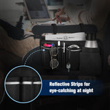 FINPAC Wheelchair Side Organizer Bag with Cup Holder, Wheelchair Armrest Accessories Pouch with Pen Slot and Reflective Strips for Power Wheelchairs, Walkers, Rollators, Adults, Seniors - Black