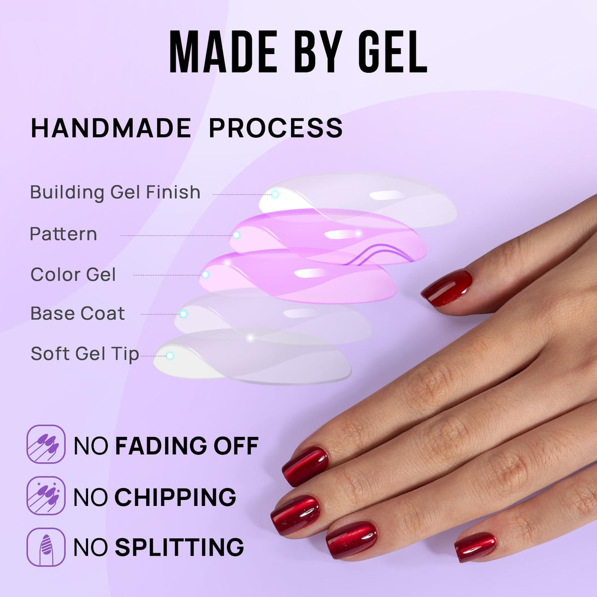 BTArtbox Halloween Press On Nails, Short Red Fake Nails, 32Pcs Full Kit