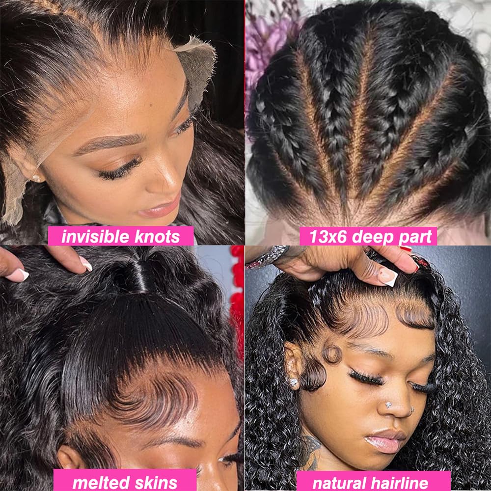 32 Inch Water Wave 13x6 HD Lace Front Wigs Human Hair 200 Density Lace Frontal Wig Human Hair Pre Plucked with Baby Hair Deep Part Curly Wig for Women