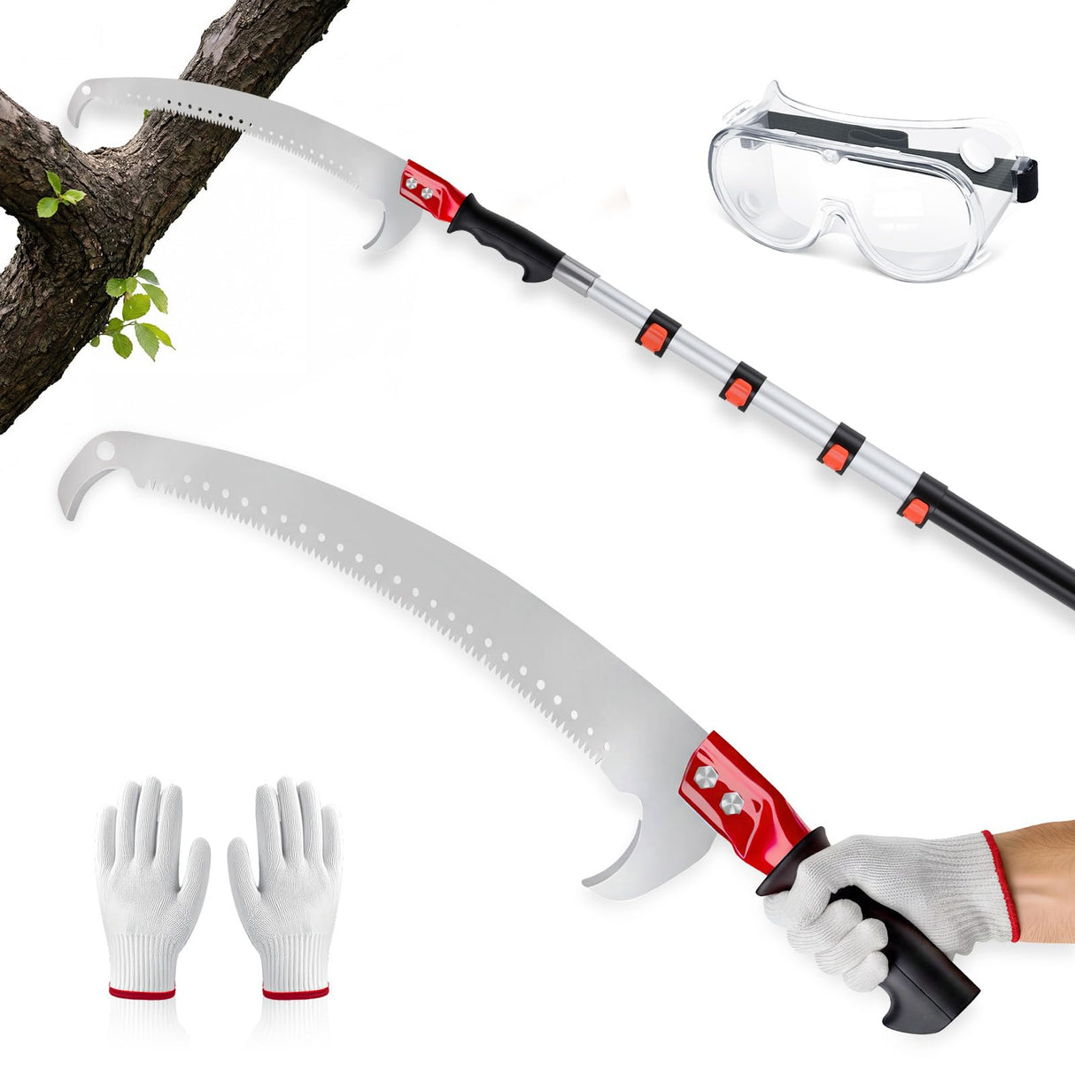 20FT Pole Saw for Tree Trimming, Manual Telescoping Tree Pruner with 3–12FT Extension Pole, Long Reach Hand Saw for Ground Cutting in Yard, Garden & Patio