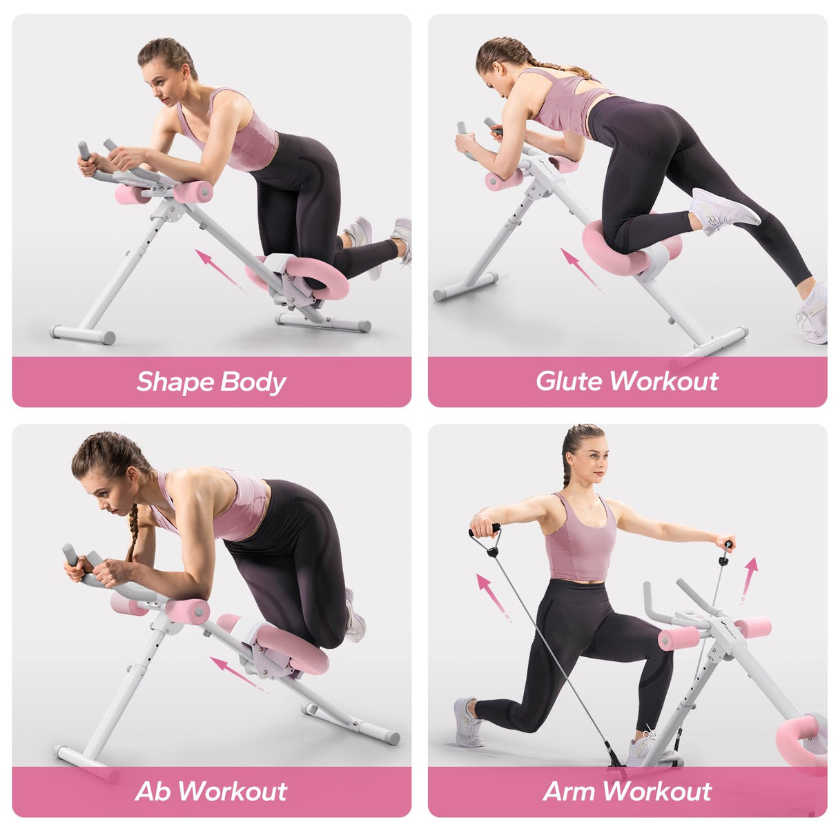 MERACH Ab Machine, Ab Workout Equipment, Adjustable Ab Trainer Machine for Abs Workout at Home Gym, Foldable, Knee Protection, Abdominal Trainer for Stomach (Pink)