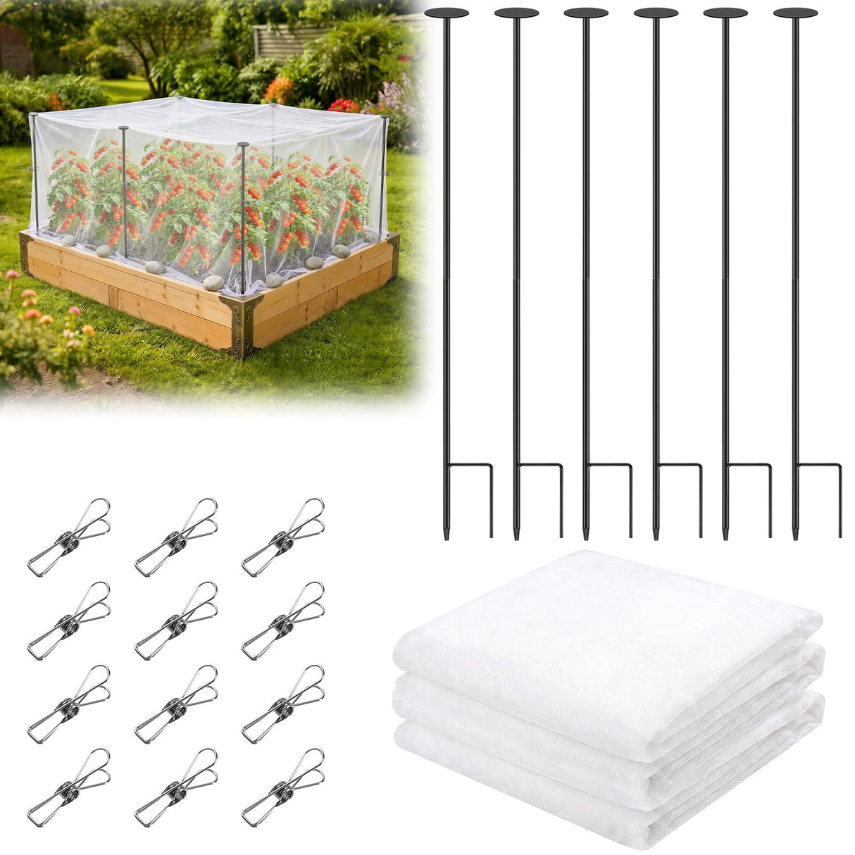 Metal Garden Netting Covers Kit, 6 Pack 2.6FT Poles, 10FTX13FT Mesh