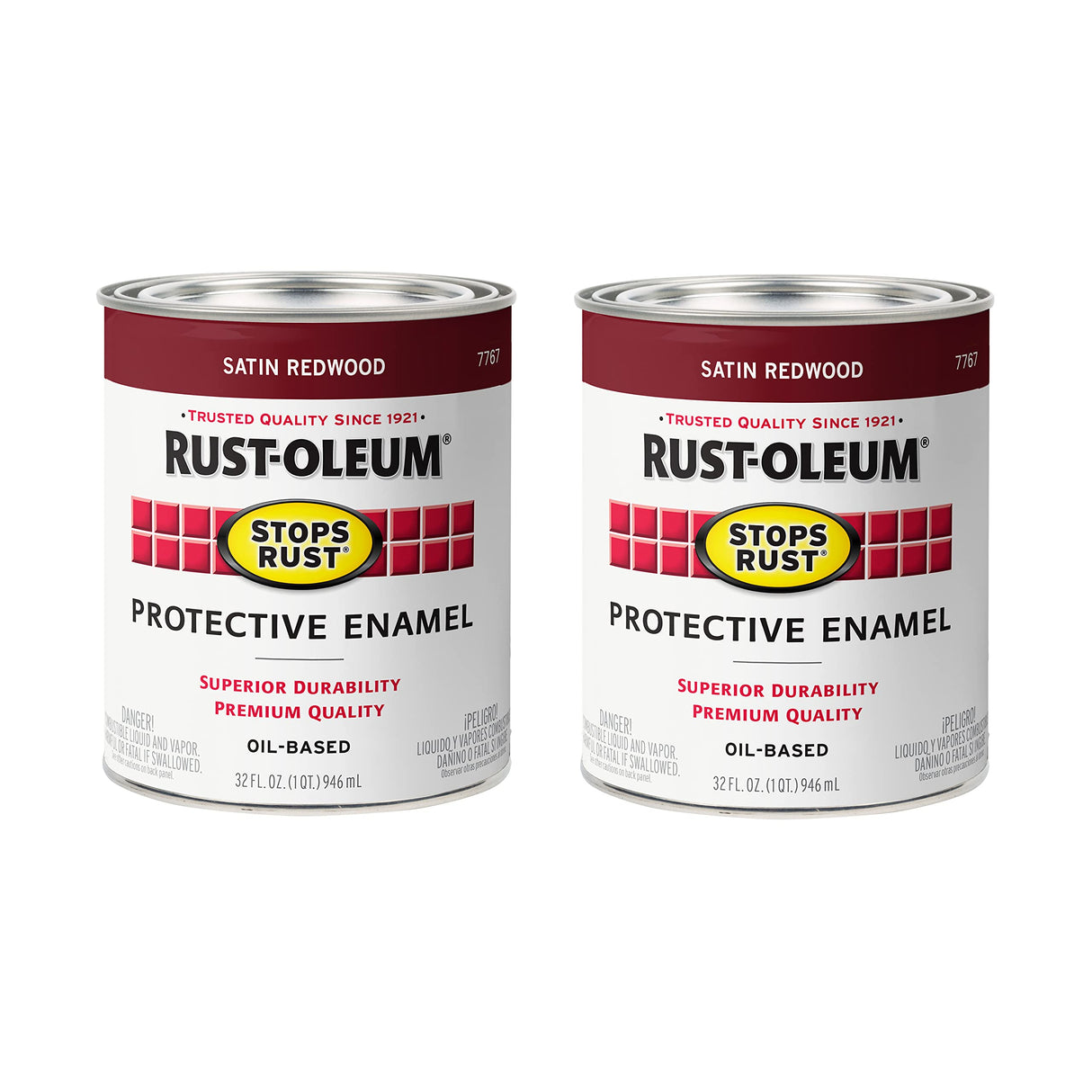 Rust-Oleum 7767502-2PK Stops Rust Brush On Paint, Quart, Satin Redwood, 2 Pack