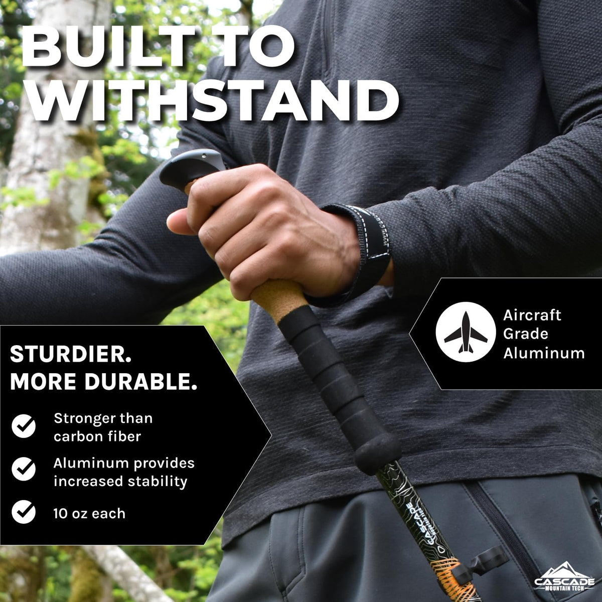 Cascade Mountain Tech Trekking Poles, Shaft Material: Aircraft- grade 6061 Aluminum with Adjustable Locks Expandable to 54" (Set of 2), Cork Grip, Orange, Extended Grip Material: EVA