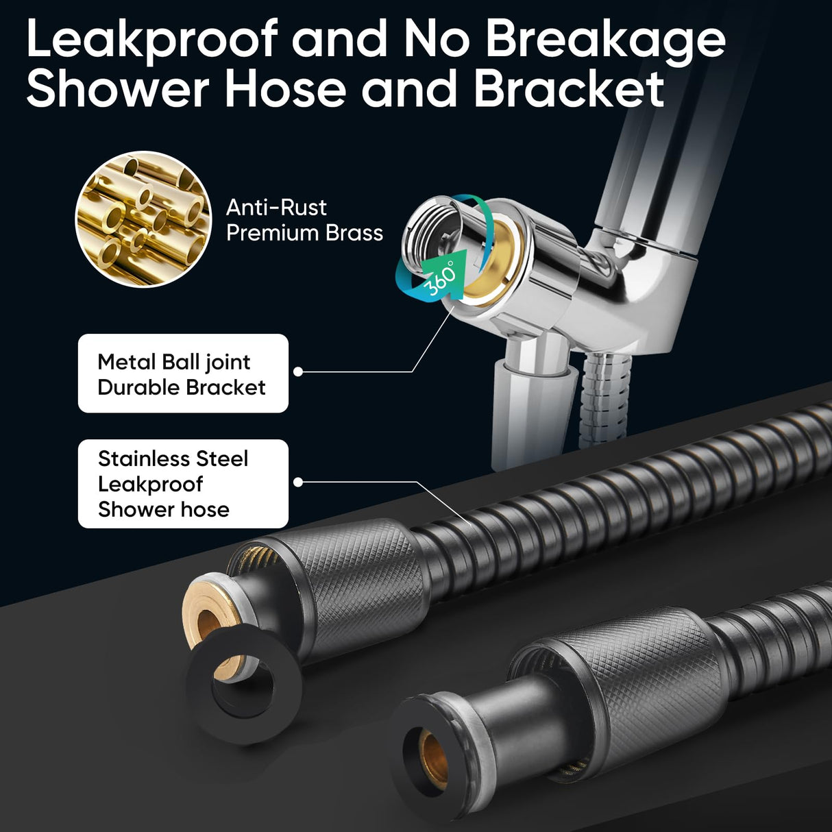 Cobbe 9-Function Shower Head with Built-in Power Spray, 1.8 GPM Water Saving ON/OFF Toggle Switch, High Pressure Handheld Showerhead with 1-Click Pause Button, Brass Bracket & 6ft Hose, Black
