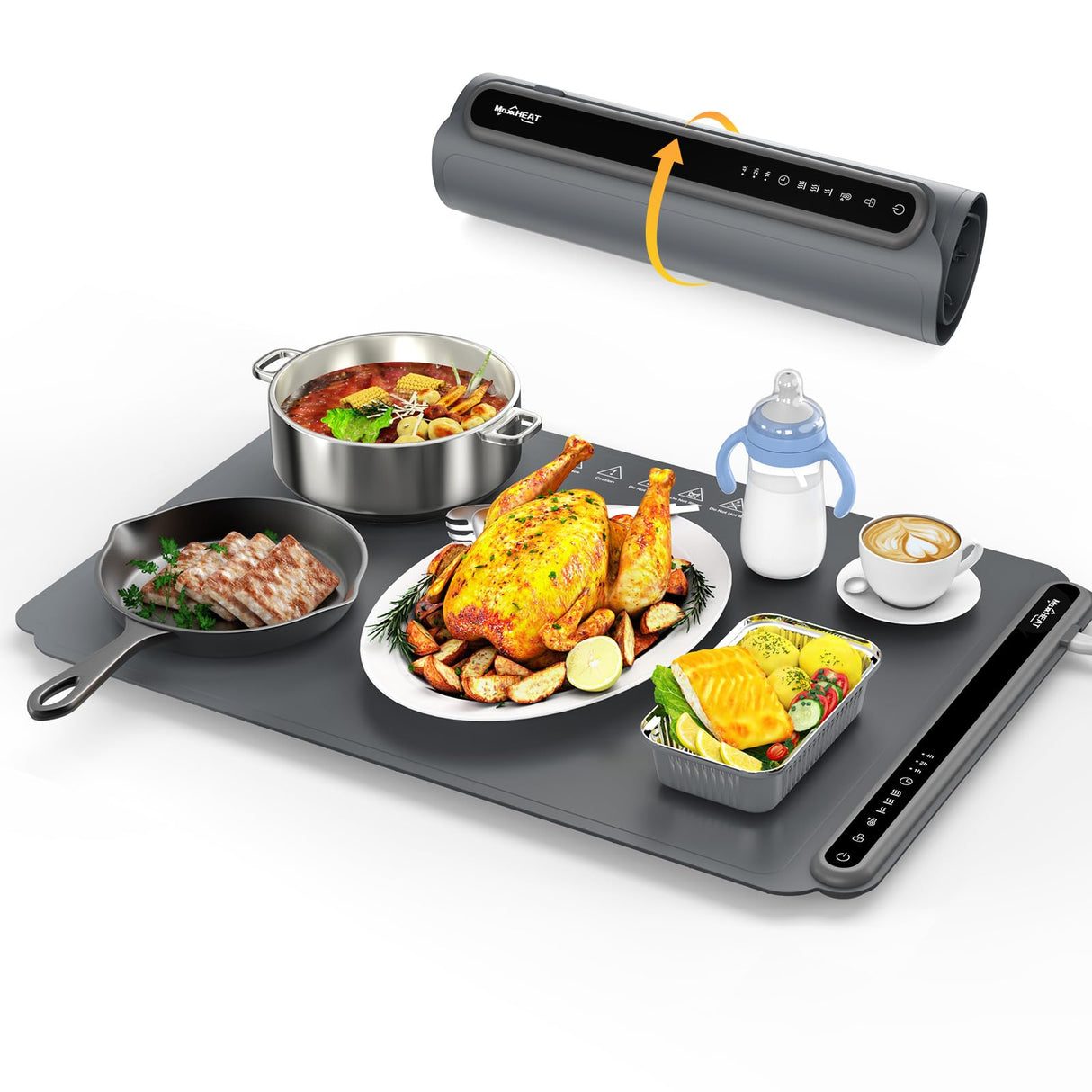 Food Warming Mat, Fast Heating Warming Mat for Food, Portable Electric Warming Tray for Parties Buffet with 4 Hours Timer Setting, Roll Up Food Warmer Mat