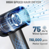Hair Dryer, Professional High Speed Ionic Blow Dryer with 75m/s Airflow Speed, 110,000 RPM Brushless Motor, Fast Drying Lightweight Travel Hairdryer, 4 Temperature Settings, Low Noise Magnetic Nozzle
