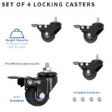 VIVO 1.5 inch M8 Threaded Locking Caster Wheels, Set of 4, Swivel, Rubber Base, Brake, Used for Standing Desk Frames, TV Stands, Carts, and More, PT-ST-015C