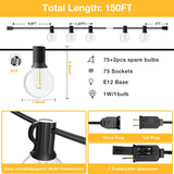 String Lights for Outside 150FT,Dimmable Waterproof Outdoor String Lights with 75+2 Shatterproof G40 Globe Bulbs Connectable LED Patio Lights, Commercial Hanging Lights for Christmas Backyard Party