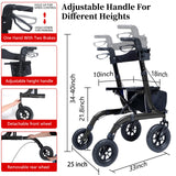 Henmnii Rollator Walker for Seniors, Lightweight Foldable All Terrain Rolling Walker with seat, Aluminum Walkers with 10 inch Rubber Wheels, Handles and Backrest for Seniors and Adult