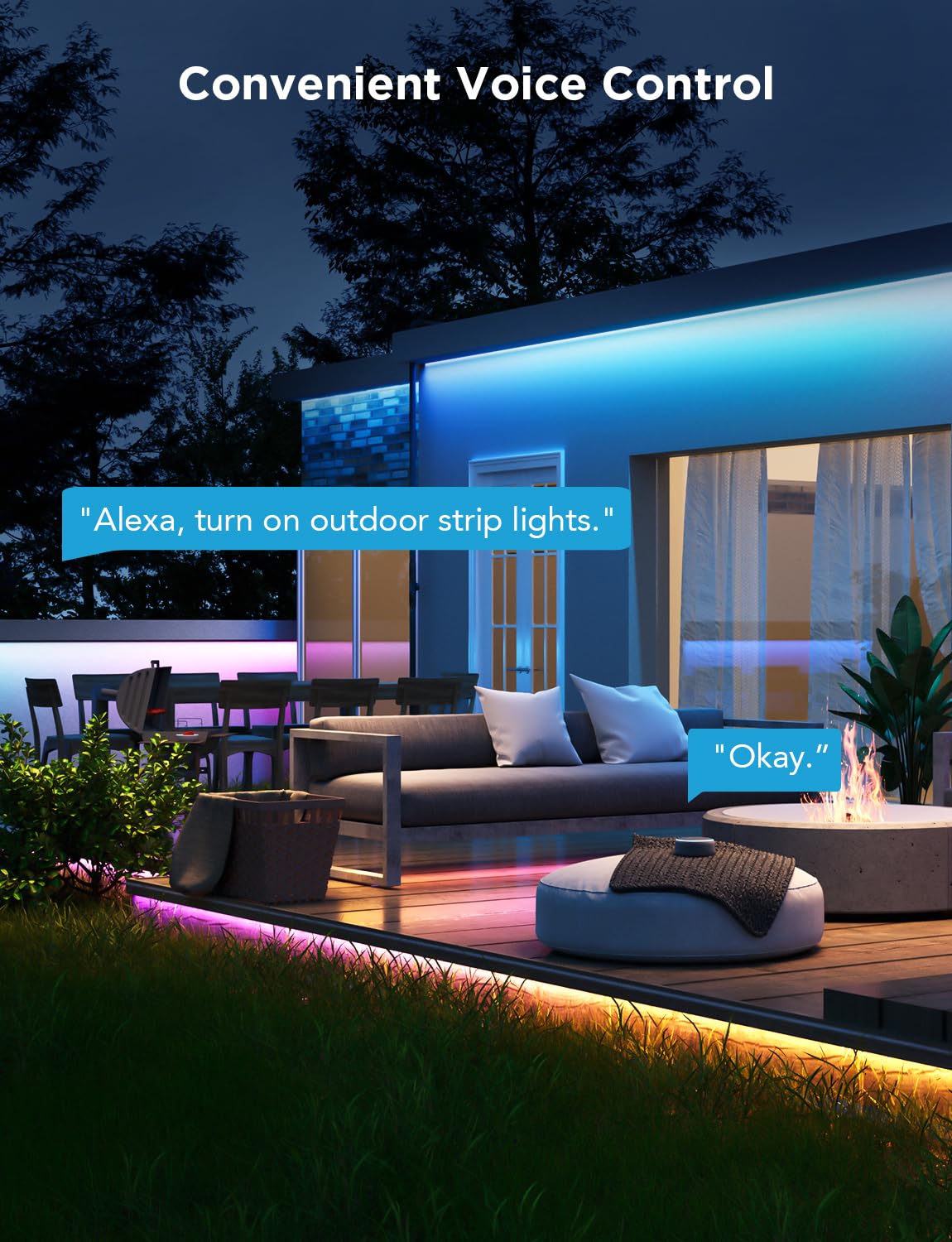 Govee Outdoor LED Strip Lights, 32.8ft Smart Outdoor Lights Work with Alexa and Google Assistant, App Control, IP65 Waterproof, RGBIC LED Lights for Patio, Eave, Holiday Decorations