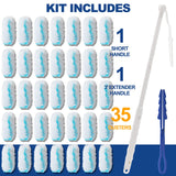 35 Duster Refills for Swiffer, Duster Refills Kit with & 2 Handle for Cleaning Home & Car, Heavy Duty Multi Surface for Office, Blinds, Ceiling Fans, Furniture