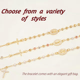 Women's Catholic Rosary Cross Bracelets - 14K Gold Plated Virgin Mary Rosarios Catolicos Crucifix Charm Bracelet for Women, Dainty Virgen de Guadalupe Religious Gift for Women Confirmation Baptism