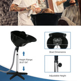 Height Adjustable Portable Salon Deep Shampoo Basin Sink Hair Treatment Bowl with Drain Hose Black