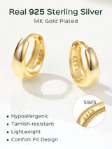 ChicSilver 14K Gold Plated Huggie Hoop Earrings 8mm, 925 Sterling Silver Tiny Gold Hoop Earrings for Women, Hypoallergenic Lightweight