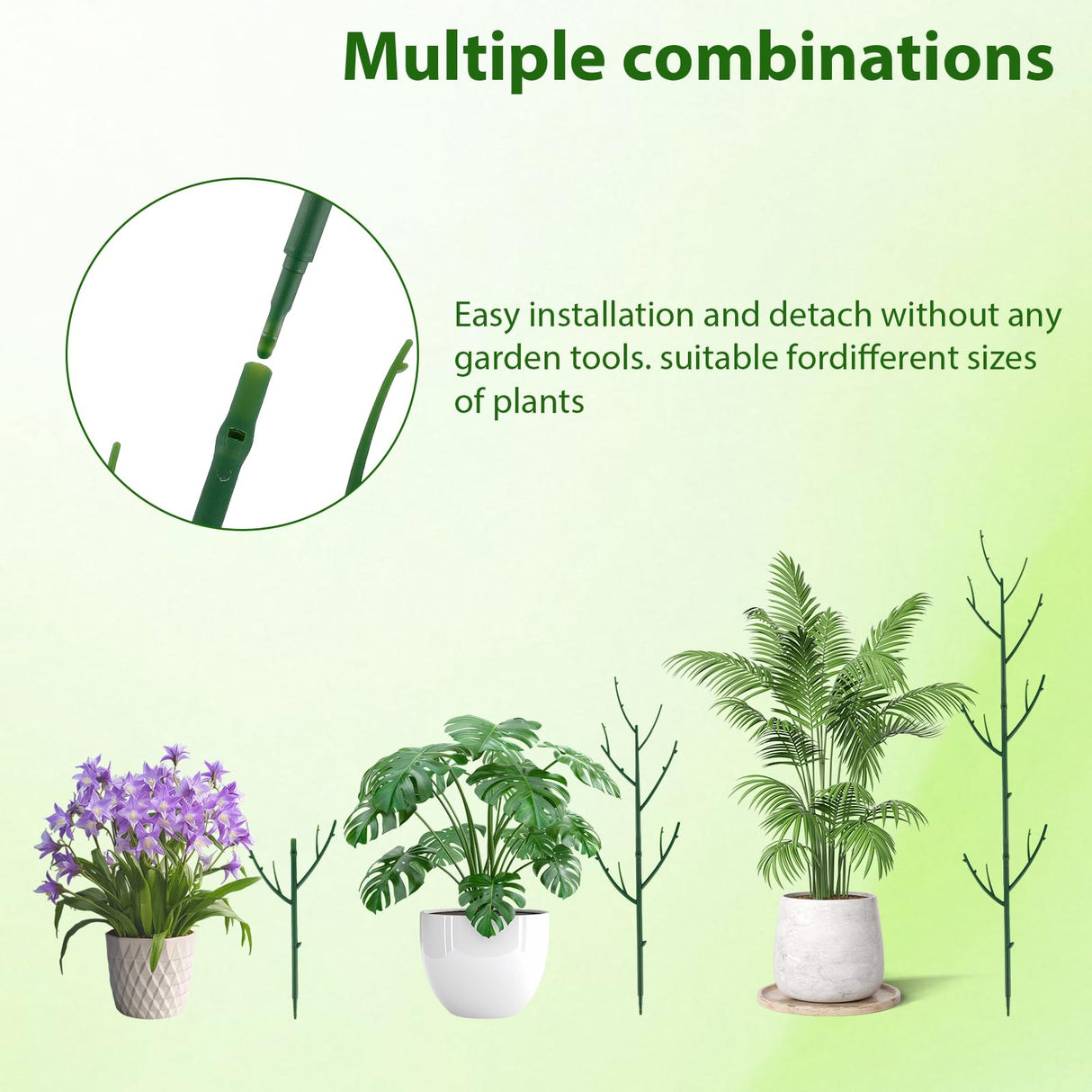 PERSZEN 15 Pack Stackable Plant Support Stakes, Garden Trellis for Climbing Plants Indoor and Outdoor Use, Plant Accessories for Potted Plants Monstera, Plant Sticks for Climbing Plant Stems