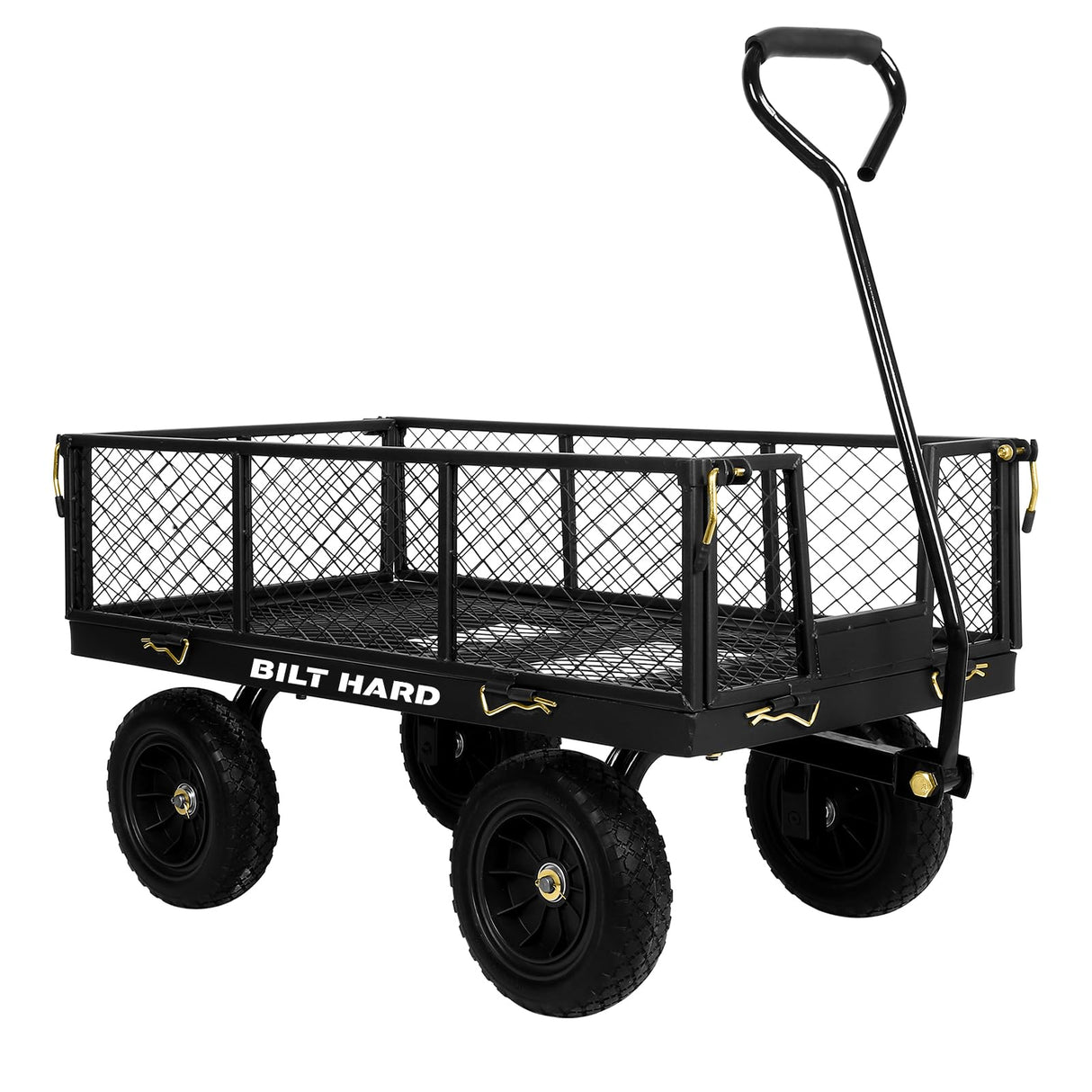 BILT HARD 10" Flat Free Tires Heavy Duty Garden Cart with 180° Rotating Handle and Removable Sides, 4 Cu.Ft 880 lbs Capacity Utility Steel Wagons for Outdoor, Yard