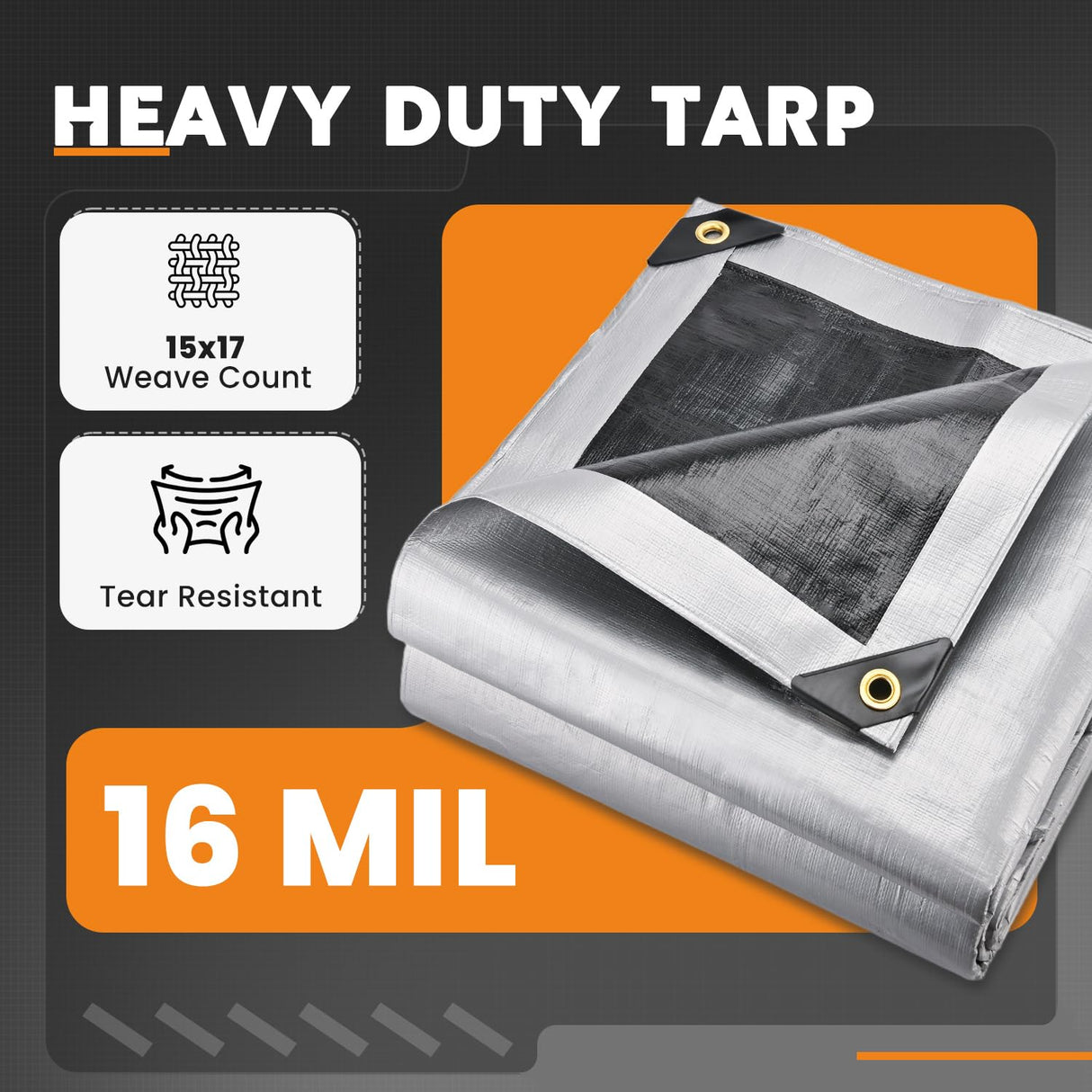Keten Tarps Heavy Duty Waterproof 10X12 Feet, Extra Thick 16 Mil, Tear & Fade Resistant, UV Blocking, Outdoor Tarp with Reinforced Grommets for Roof, Camping, Patio, Pool, Boat(Silver/Black)