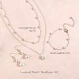 DIBOLA Silver Jewelry Set for Women Dainty Silver Layered Pearl Choker Necklaces and Earring Set Pearls Drop Earrings Pearl Bracelets Wedding Bride Jewelry