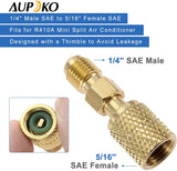 Aupoko R410A Charging Vacuum Port Adapter Kit, 2PC 45 Degree Angled and 90 Degree Charging Vacuum Adapters, 2PC R410A Straight Swivel Adapters, 5/16" Female to 1/4" Male Flare for Mini Split System