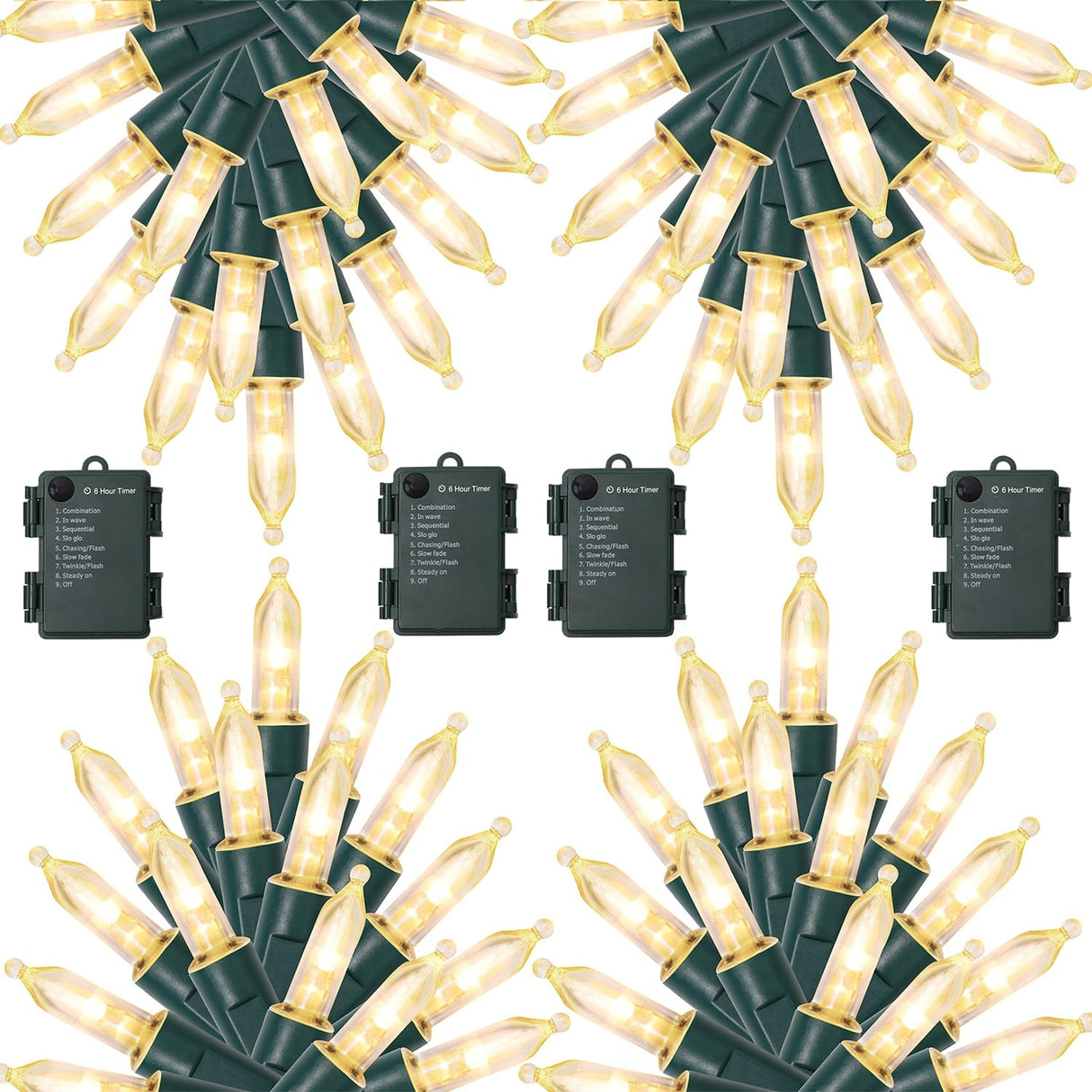 WATERGLIDE 4 Pack 50LED Outdoor Christmas Lights, 16FT Battery Operated Mini String Lights with 8 Modes & Timer, Xmas Tree Lights Waterproof for Patio Garden Party Wedding Holiday Decor, Warm White