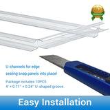 XISOCO 10 PCS Polycarbonate Greenhouse U Connector Profile 4ft Length Fits 0.16’’ & 0.24’’ Twin-Wall Polycarbonate Panels Duty Dust Rain & Moisture Protection Durabler (U-Clip 4' × 0.71’’ × 0.24’’)