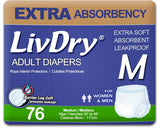 LivDry Adult Incontinence Underwear, Extra Absorbency Adult Diapers, Leak Protection, Medium, 76-Pack