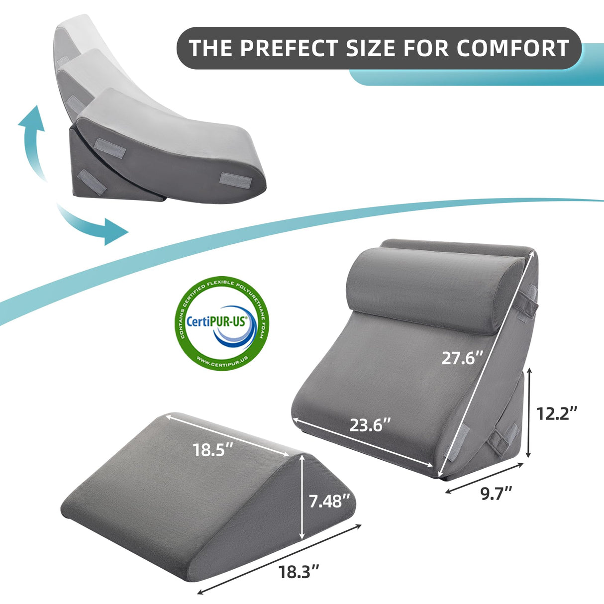 Kingfun 4pcs Orthopedic Bed Wedge Pillow Set for Sleeping, Memory Foam for Sleeping,Breathable Triangle Pillow Wedge, Post Surgery Memory Foam for Back, Leg Pain Relief, Sitting