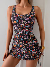 Eomenie Women's One Piece Swimdress Swimsuit with Drawstring Tummy Control Bathing Suits Push Up Swim Dresses with Bottom