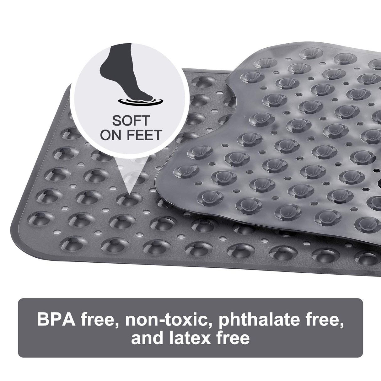 YINENN Bath and Shower Safety Mats 40x16 inch, Non Slip with Suction Cups for Bathroom Stall and Tub Floor, Extra Large and Machine Washable, Drain Holes Keep Bathtub Clean, Clear Light Black