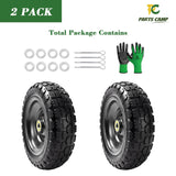 Parts Camp Replace Gorilla Cart Wheels 10" Flat-free Solid Tire and Wheel Replacement 4.10/3.50-4 tire for Hand Truck Wagon Garden Dolly Trolley With 5/8" Axle Bore Hole 2.2" Offset Hub 2-Pack