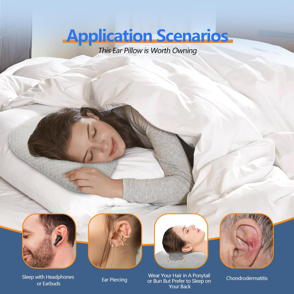 Swaycy Ear Piercing Pillow with an Hole for CNH and Ear Pain Inflammation Pressure Sores for Side Sleepers, Cotton and Polyester Side Sleeper Pillow, Washable and Adjustable Ear Guard Pillow, Gray