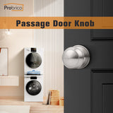 Probrico Passage Door Knobs Brushed Nickel Interior Keyless Round Door Knobs Hall/Closet Handles, 6 Pack