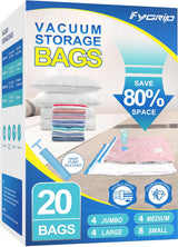 Fygrip 80% Space Saver Vacuum Storage Bags with Hand Pump, 20 Combo