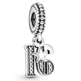 PANDORA 16th Celebration Dangle Charm - Bracelet Charm for PANDORA Moments Bracelets - Sterling Silver with Clear Cubic Zirconia - Gift for Her - Jewelry for Women with Gift Box
