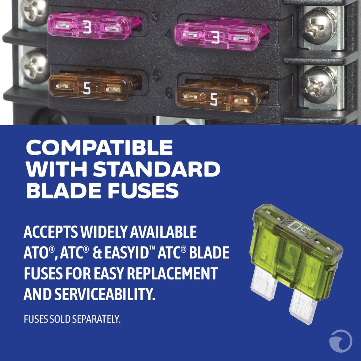 Blue Sea Systems ST Blade Fuse Block 6 Way Circuits with Negative Bus and Cover, 100 Amps, 5025