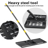 Lawn Leveling Rake Heavy Duty, 30"x10" Large Ground Plate Leveler Tool, Anti Flipping Smooth Edge Pull Behind Garden Landscape Rake for Soil Sand Dirt Yard Top Dressing, Long Handle 65 Inch