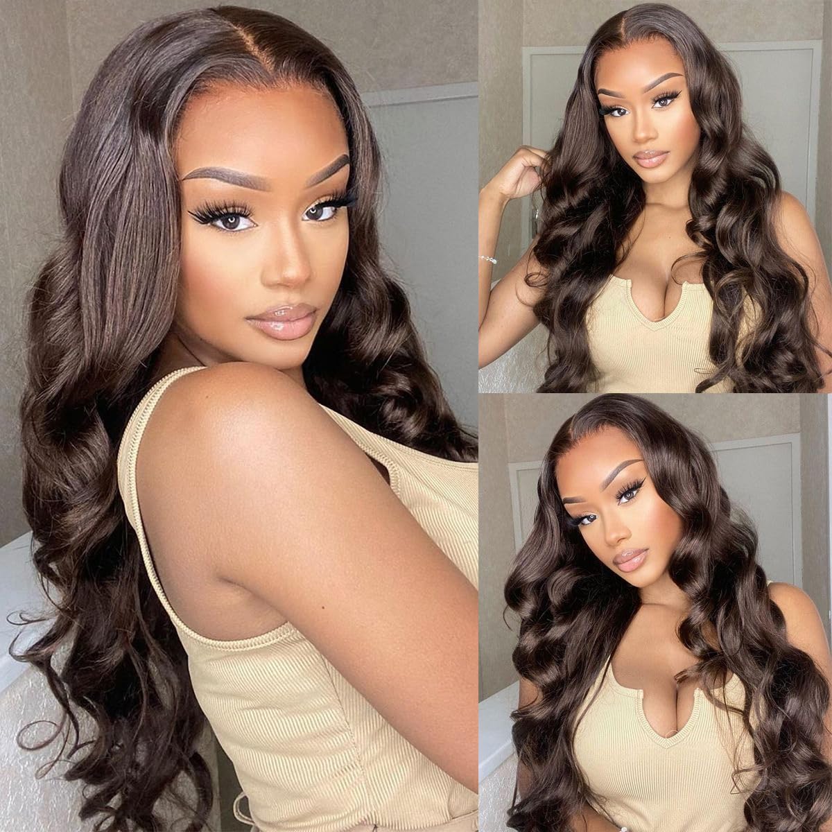 GOLFMAX 30 Inch Chocolate Brown Lace Front Wig Human Hair Body Wave 13x6 HD Lace Front Wigs Pre Plucked 200 Density Colored Brown Wig Human Hair Wigs For Women