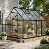 HOOYEAH 6x8 FT Polycarbonate Greenhouse, Walk-in Greenhouses for Outdoors, Aluminum Frame Plant Green House with Locking Door & Roof Vent, Heavy Duty Winter Green House Kit for Outside Backyard