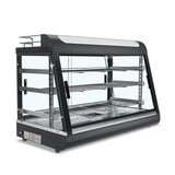 35inch 3-Tier Commercial Food Warmer with Top Rack for Milk Juice, Countertop Heat Holding Cabinet Display Case for Pizza/Pretzel, Three Color Lighting, w/Thermometer for Cafeteria Kitchen Restaurant