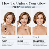 Color Changing Foundation with Professional Brush for Mature Skin: No Settling, Buildable Coverage, 12-Hour Hydration & Wear, Light to Medium Tones, Fragrance-Free - 1 FL OZ
